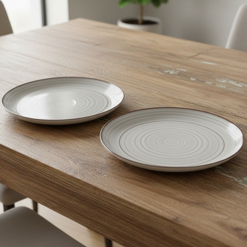 Kirkland's Swirl Stoneware Salad Plates, Set of 2, Vintage Neutral Dinnerware